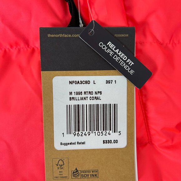 Men's The North Face 1996 Nuptse 700 Fill Down Jacket Size L Brilliant Coral - Picture 7 of 15